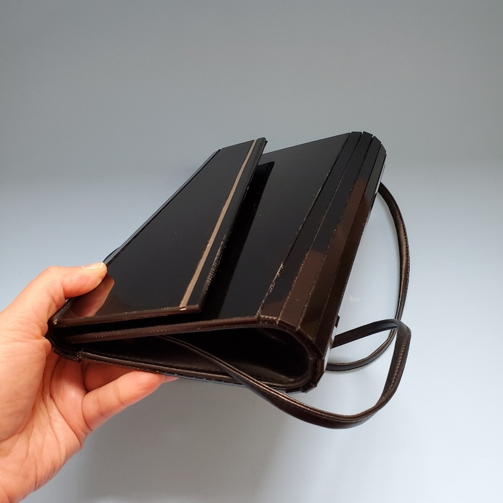 Vintage 80's black and gold asymetrical box purse - Picture 3 of 8